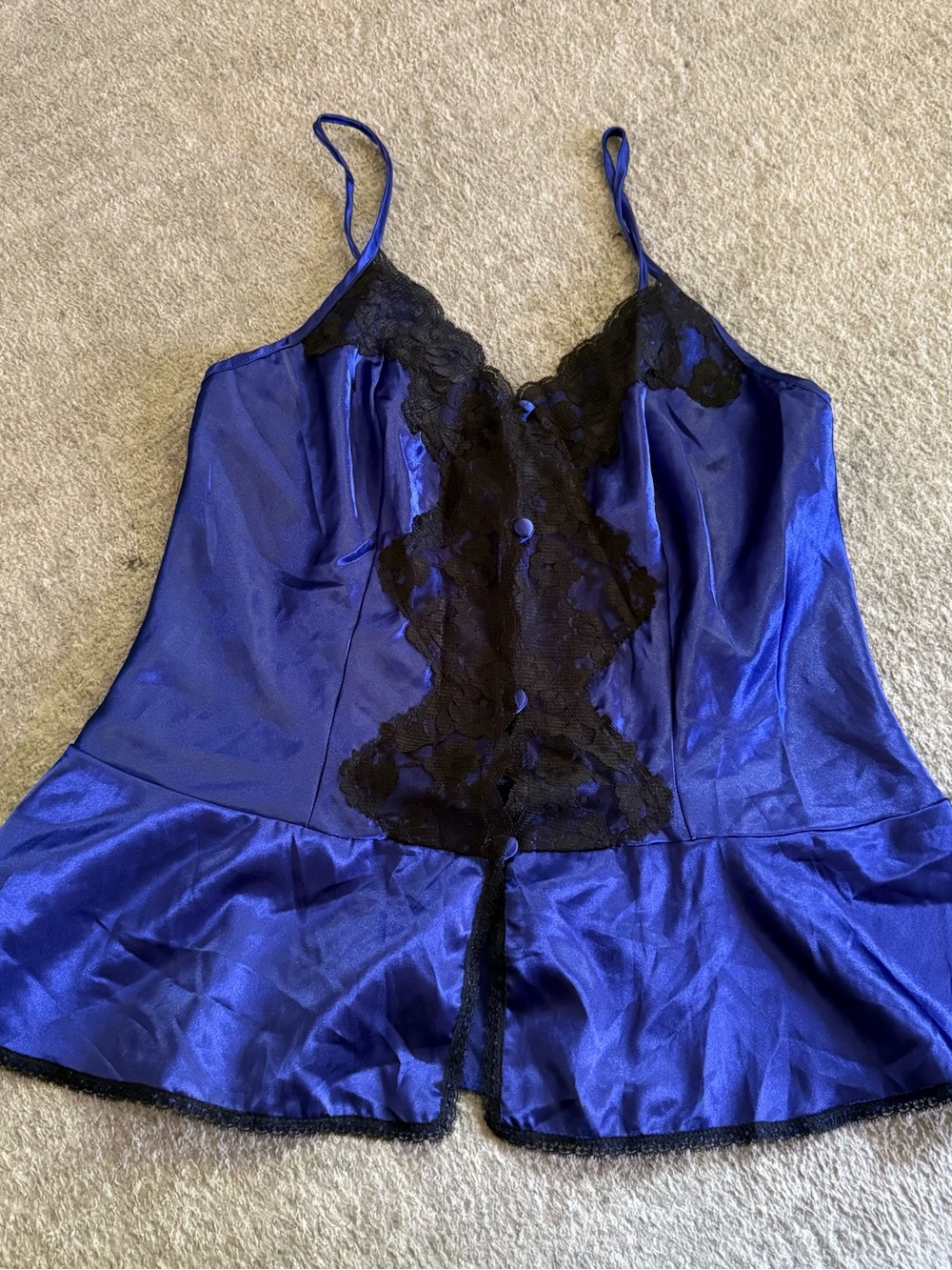 Royal Blue Satin Lace Trim Camisole